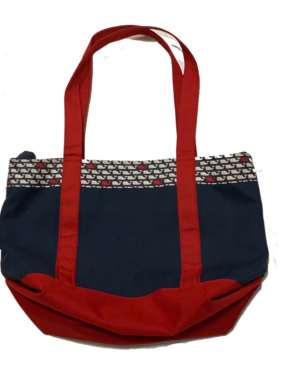 Vineyard Vines Navy & Red Canvas Tote Bag with Patterned Trim